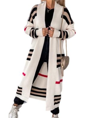 Women’s Oversized Long Striped Contrast Color Cardigan