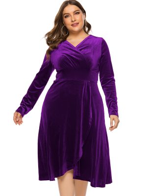 Plus Size V-Neck Long Sleeve Autumn Dress for Women