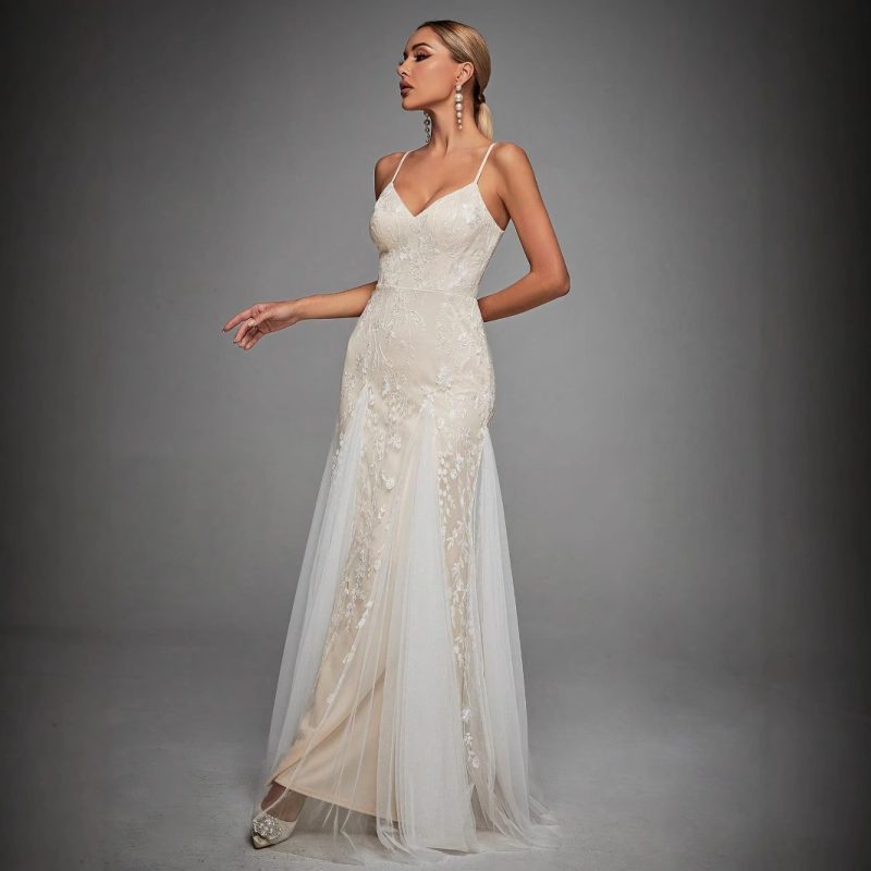 Strap Lace Fishtail Evening Dress - Slim Fit Birthday Gown - Image 4