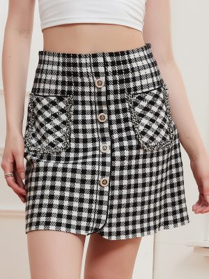 Autumn Winter Western Advanced Plaid Knitted A-Line Skirt