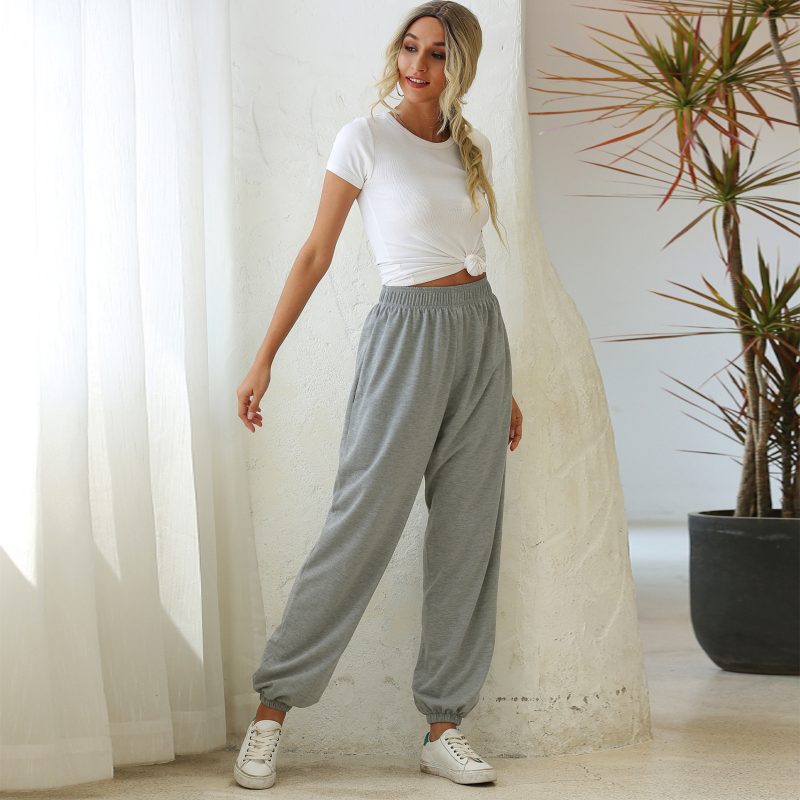 High Waist Loose Casual Sports Pants with Ankle Bands