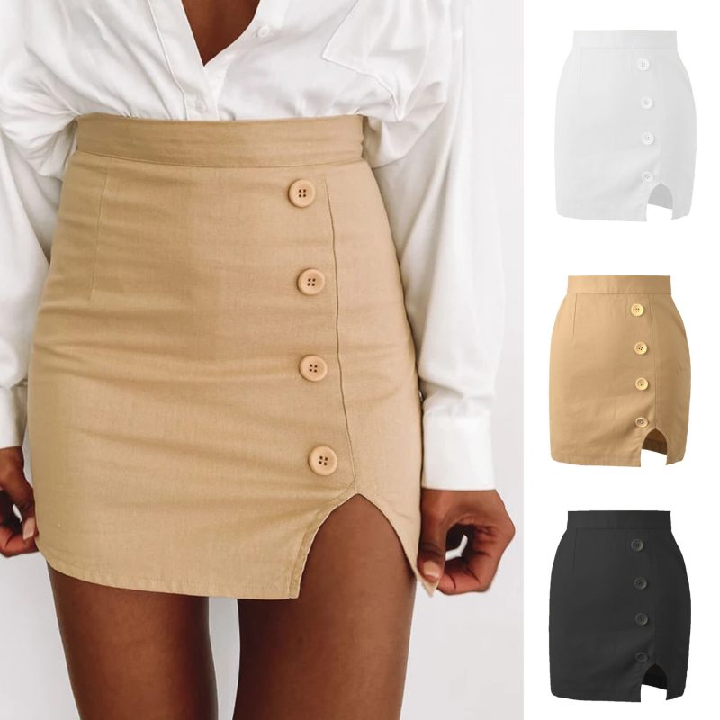 Women’s High Waist Button Split A-Line Skirt - Image 2