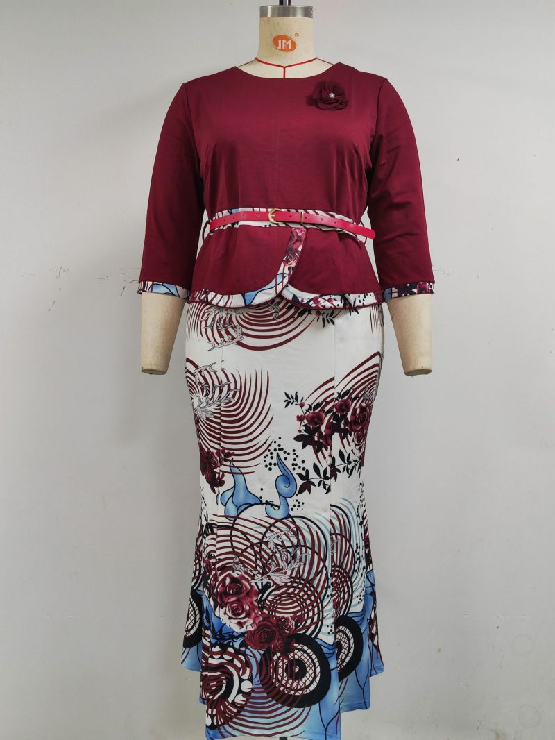Plus Size Women’s Spring Autumn Top & Skirt Two-Piece Set - Image 4