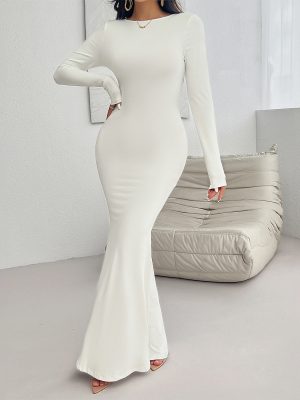 Sexy Slim Long Sleeve Dress – Solid Color Autumn Winter Look