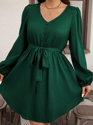 Plus Size High-Waist Elegant Dress – Youthful & Sexy for Fall Winter