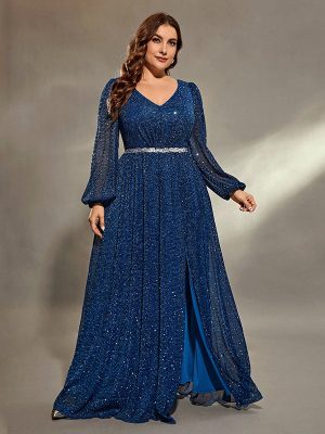 Plus Size Blue Chorus Performance Evening Dress