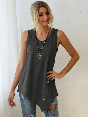 Asymmetric V-Neck Sleeveless Casual Top for Spring & Summer