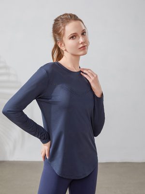 Quick Dry Seamless Mesh Long Sleeve Yoga T-Shirt for Women