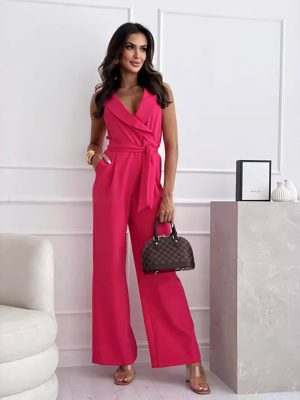 Comfortable Solid Color V-Neck Sleeveless Jumpsuit