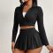 Solid Color Sexy Long Sleeve Top & Skirt Set - Autumn Winter