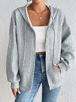 Autumn Winter Hooded Loose Zip-Up Long Sleeve Cardigan