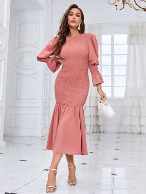 Fashionable Fishtail Pleated Sheath A-Line Slim Fit Long Dress