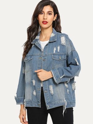 Casual Ripped Denim Jacket – Vintage Old Cowboy Coat for Women