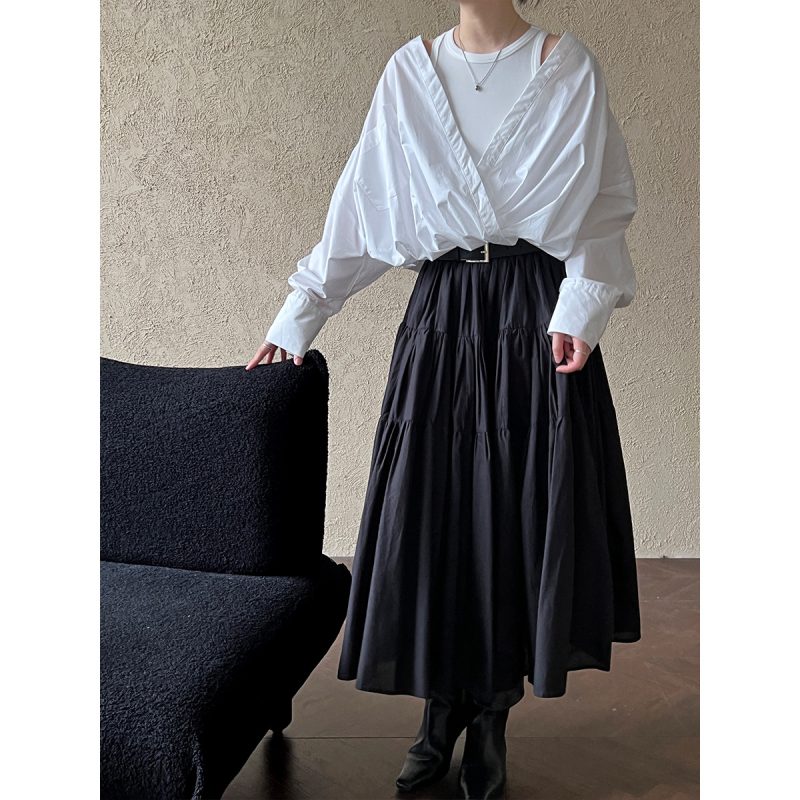 Early Autumn French High Profile Office Off the Shoulder Shirt - Image 2