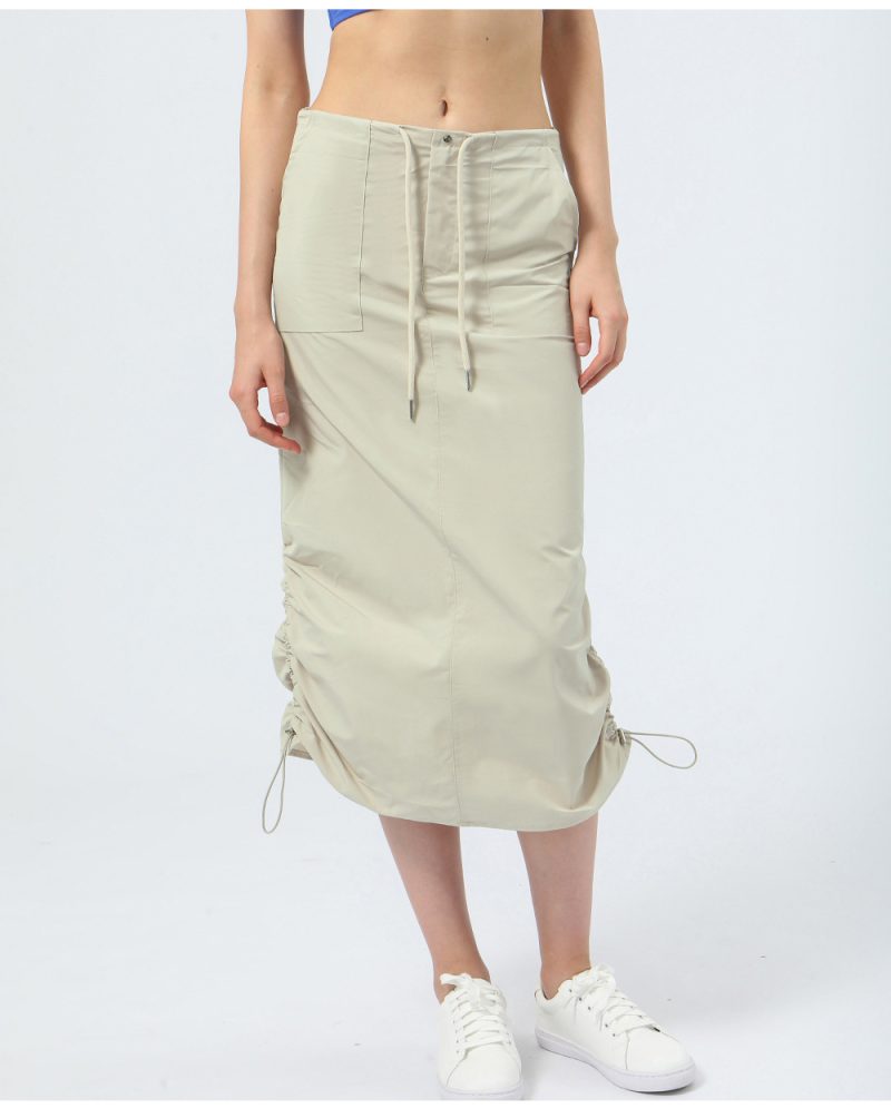 High Waist Drawstring Pocket A-Line Skirt for Women - Autumn Winter Casual - Image 3