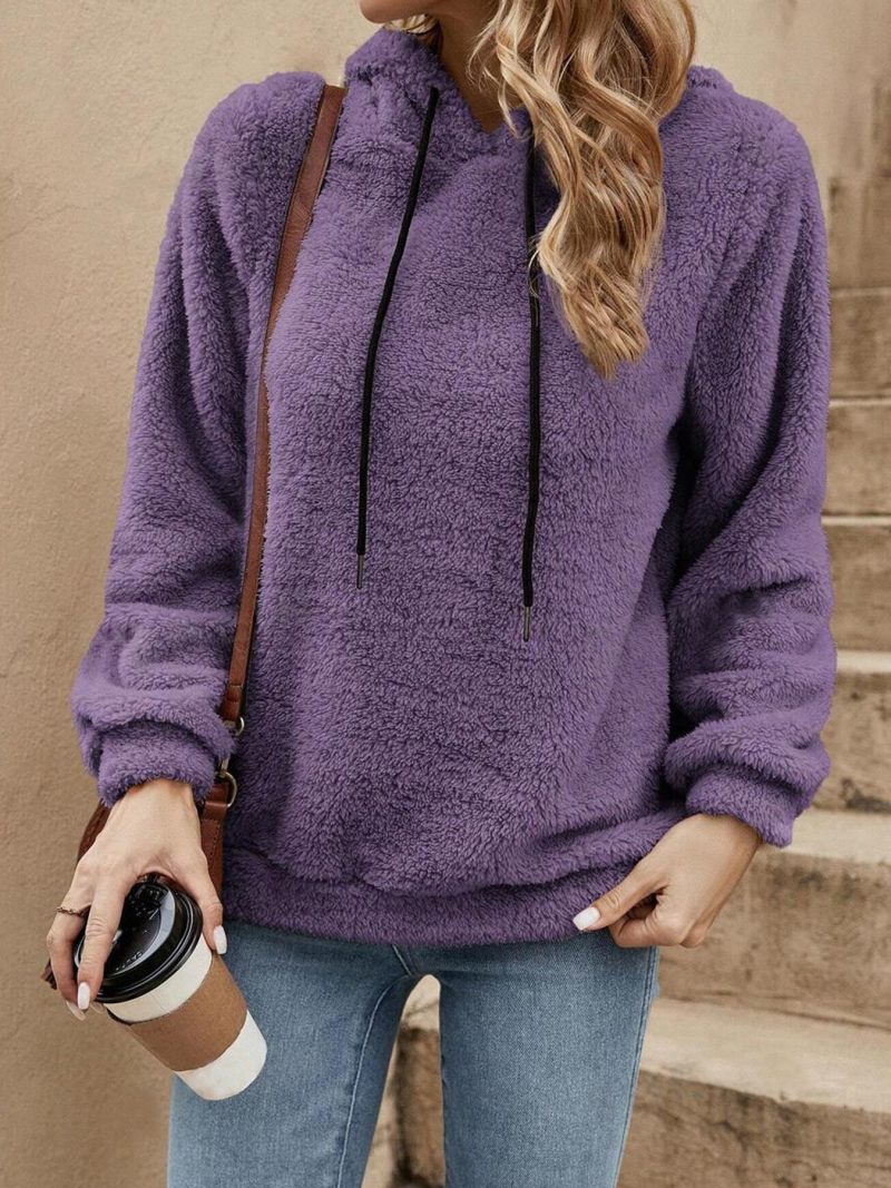 Popular Double Sided Plush Casual Hooded Pullover Loose Solid Color Top - Image 3