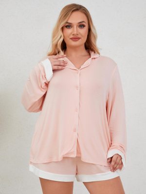 Plus Size Long Sleeve Short Pajama Set for Spring & Summer