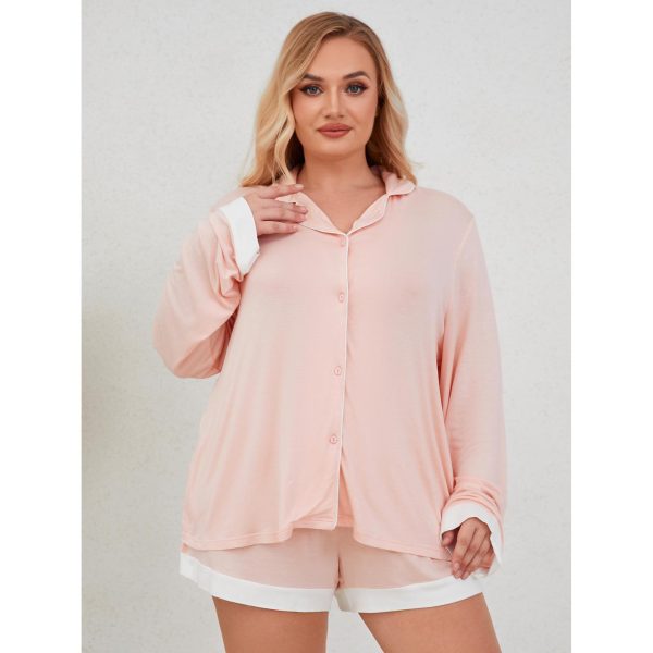 Plus Size Long Sleeve Short Pajama Set for Spring & Summer