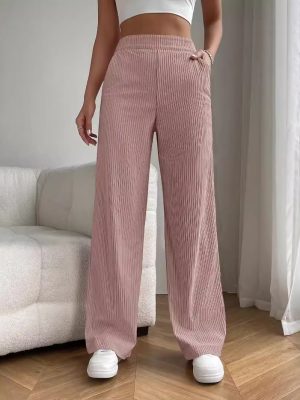 High Waist Loose Wide Leg Corduroy Pants – Slimming All-Match Casual Straight Pants