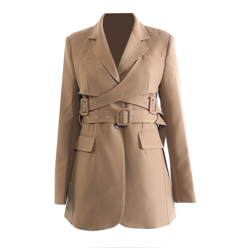 Autumn Winter Irregular Asymmetric Slim Fit Mid-Length Blazer - Image 2