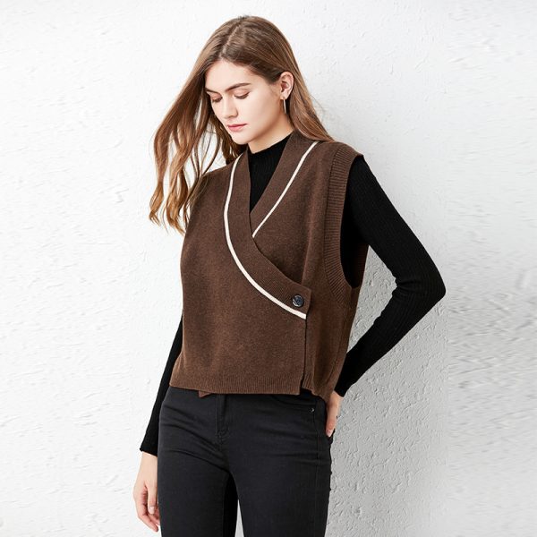 Korean V-Neck Knitted Vest Coat - Bandage Sweater for Women - Image 2