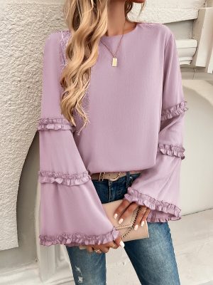 Elegant Flared Long-Sleeve Top – Loose Fit Autumn Style