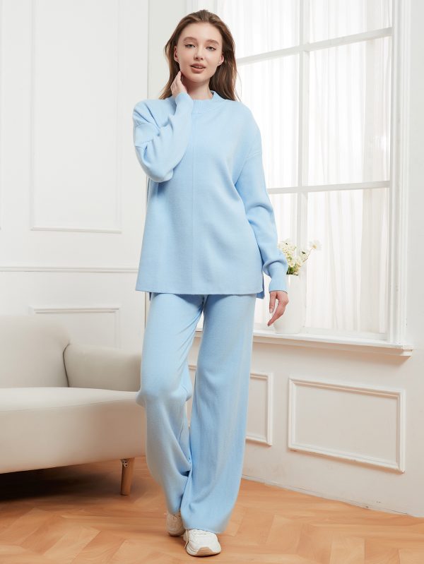 Solid Color Knitted Sweater & Trousers Two-Piece Set for Women - Image 3