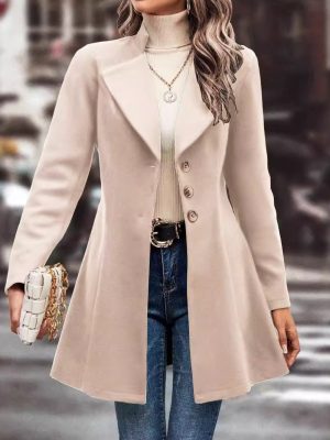 Lapels Slim Fit Solid Color Wool Coat for Women – Fall Winter Style