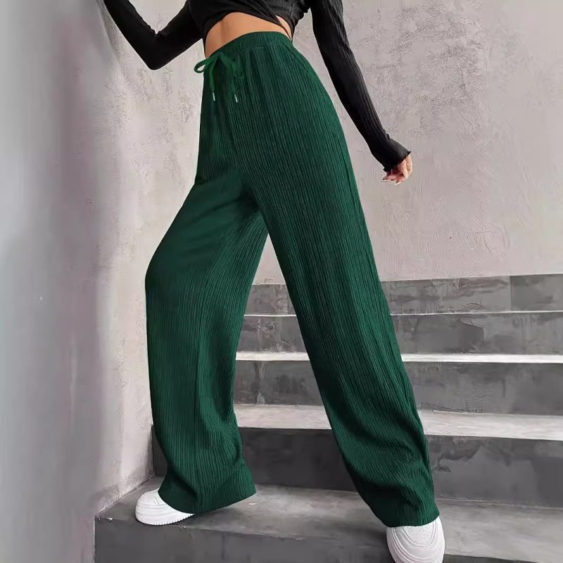 Spring Autumn Striped Wide Leg Pants – High Waist Elastic Drawstring - Image 3
