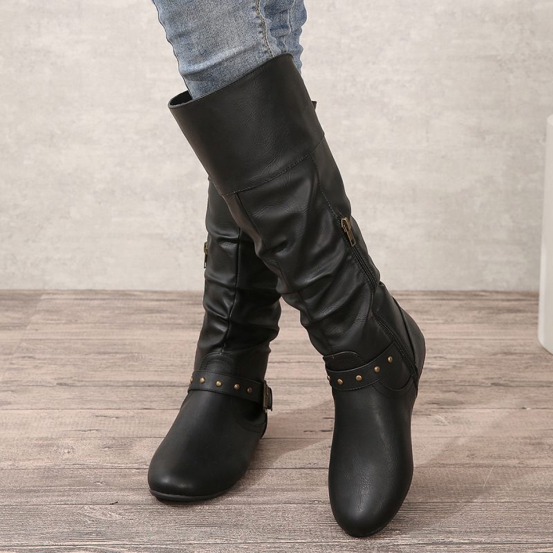Retro Autumn Winter Women’s Boots – Sleeve Belt Buckle Round Toe - Image 2