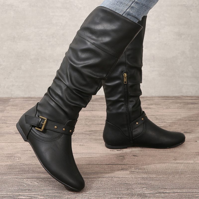 Retro Autumn Winter Women’s Boots – Sleeve Belt Buckle Round Toe - Image 3
