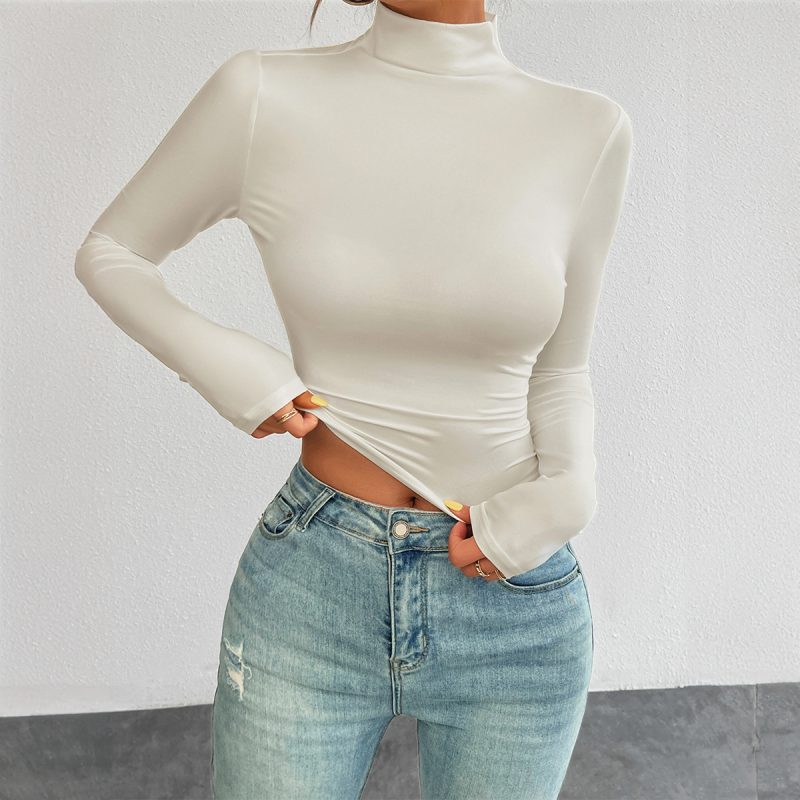 Autumn Winter Slim Solid Knitted Long Sleeve Shirt