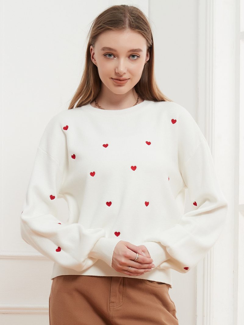 Round Neck Lantern Sleeve Solid Color Love Sweet Simple Sweater Pullover - Image 3