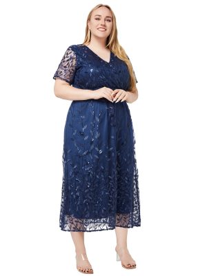 Plus Size V-Neck Sequin Embroidery Bridesmaid Dress for Spring & Summer