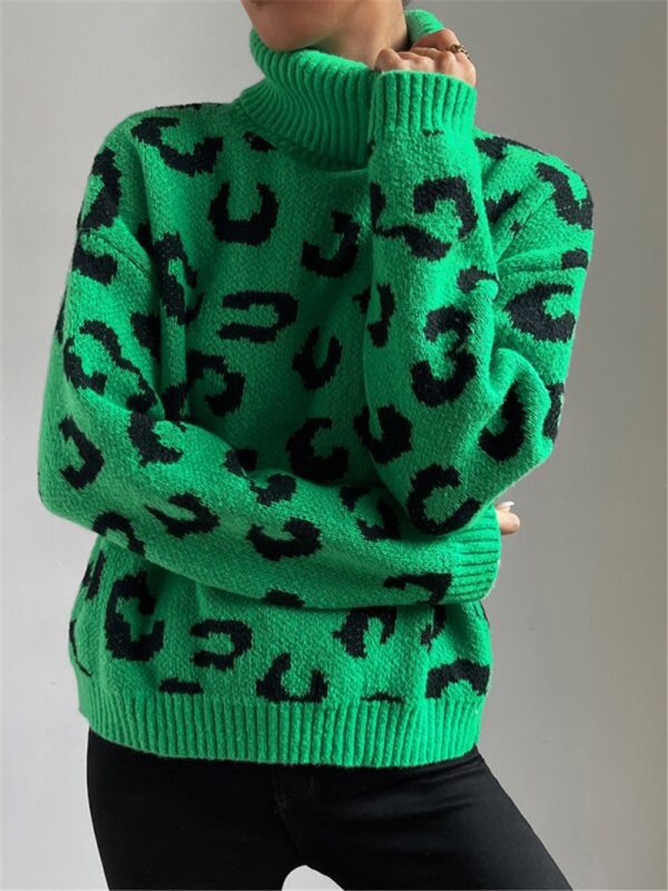 Leopard Print Turtleneck Sweater – Knitted Pullover for Autumn Winter - Image 4