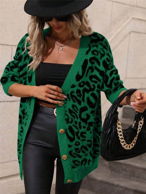 Leopard Print Oversized Knit Cardigan Sweater – Plush Loose Women’s Coat - Image 4