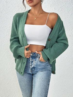 Women’s V-Neck Solid Color Cardigan Sweater