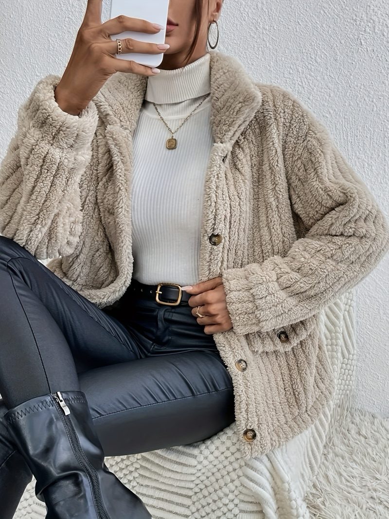 Autumn Winter Plush Button Cardigan Casual Coat for Women - Image 2
