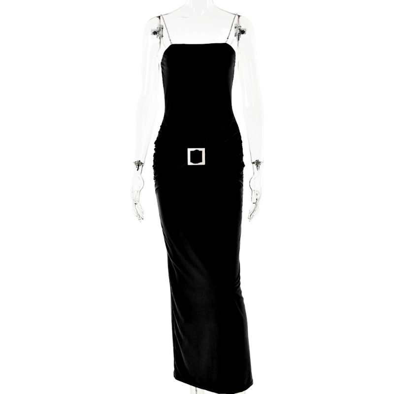 Sexy Diamond Sling Backless Sleeveless High Waist Maxi Dress for Women - Image 3