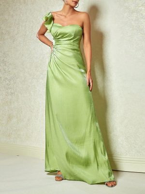 Summer Elegant One Shoulder Pleated Backless Slit Formal Dres