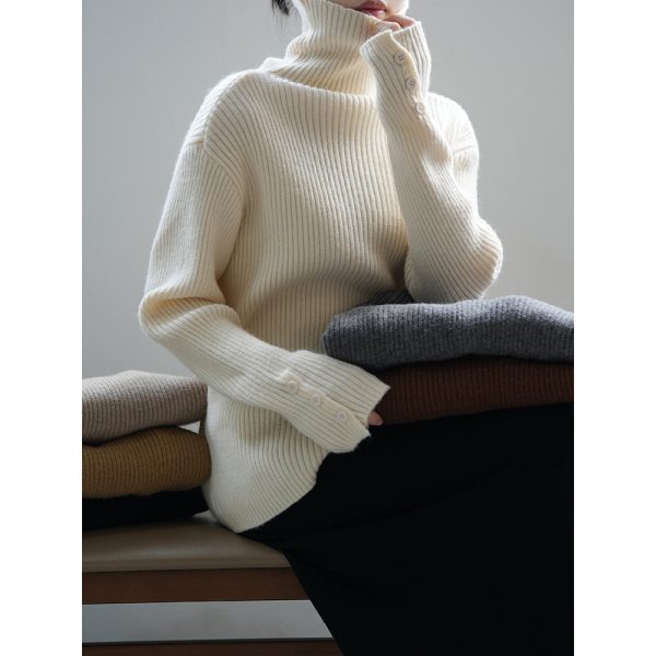 Women’s Soft Turtleneck Buttoned Slim Knit Sweater - Image 2