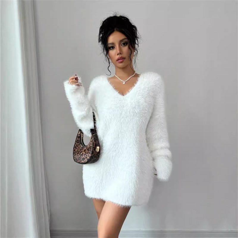 V Neck Loose Knit Woolen Pullover – Autumn Winter Outerwear for Women
