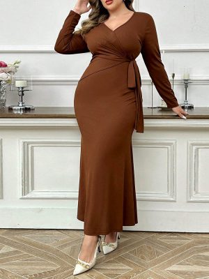 Plus Size Intellectual Ankle-Length Dress – Autumn Winter Simple Sexy