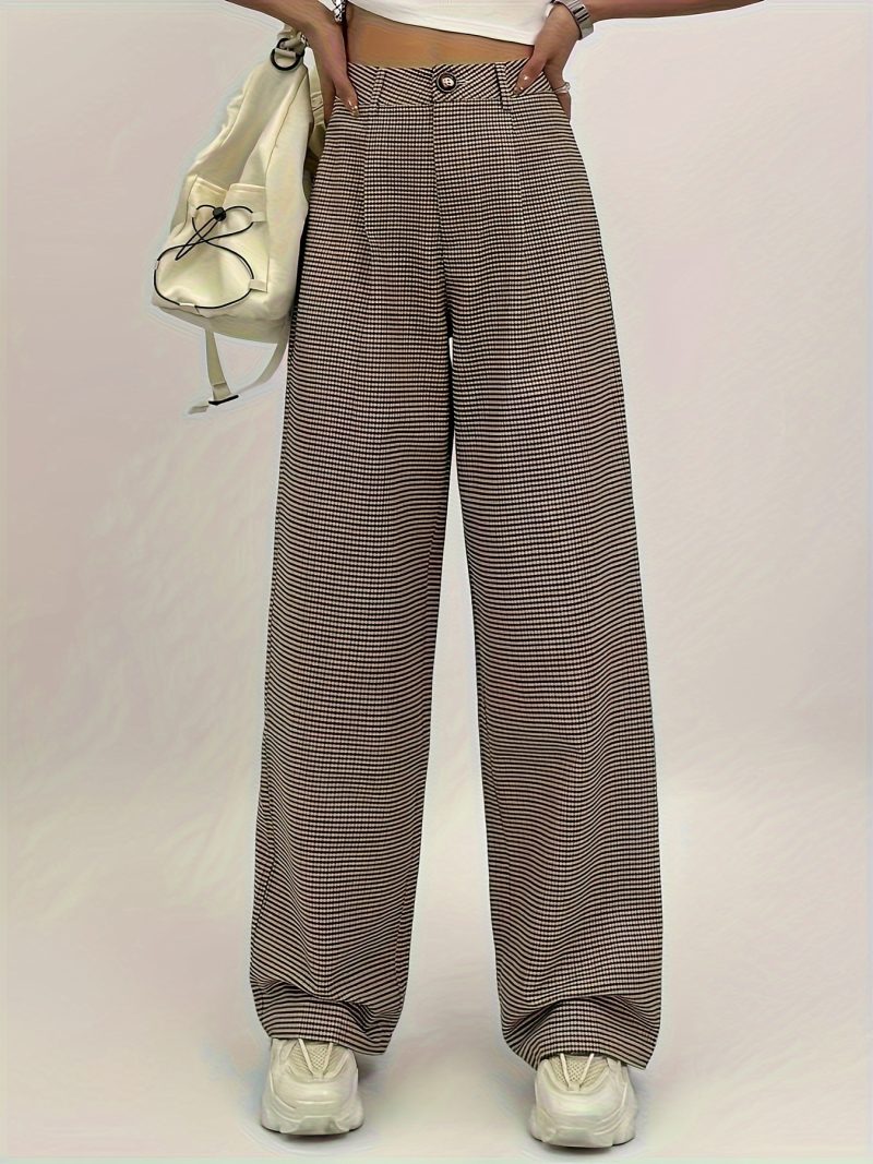 Spring Autumn High Waist Plaid Straight Leg Wide Leg Pants – Loose Casual - Image 3