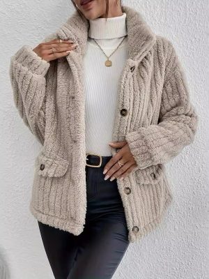 Autumn Winter Plush Button Cardigan Casual Coat for Women