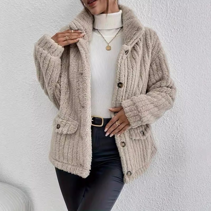 Autumn Winter Plush Button Cardigan Casual Coat for Women