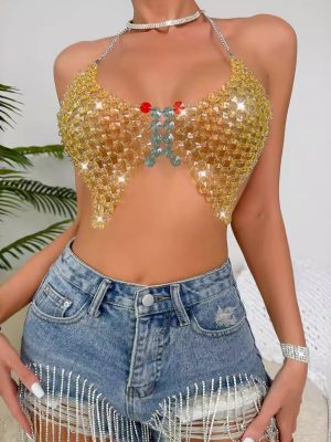 Gem Chain Strap Tube Top for Summer Nightclubs