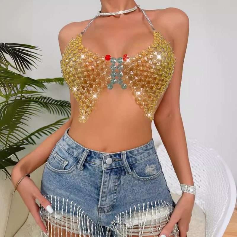 Gem Chain Strap Tube Top for Summer Nightclubs