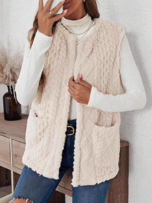 Double Sided Plush Pocket Casual Cardigan Vest Women