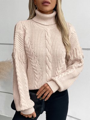 Drizzling Tassel Twisted Collared Pullover Sweater for Women